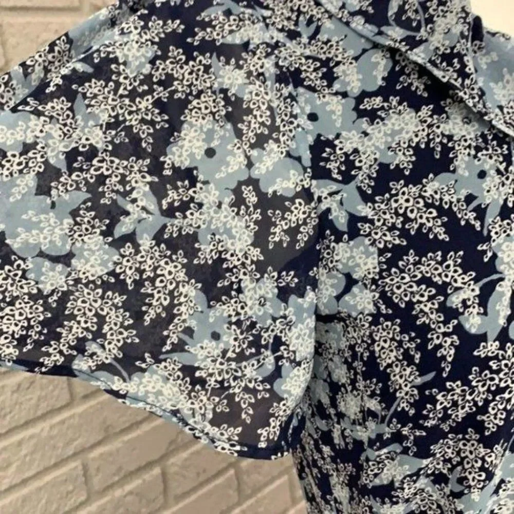 Michael Kors Women Blue Floral Flutter Sleeve Wrap Dress Size S